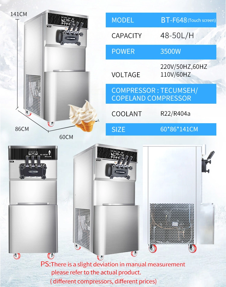 Layar Sentuh Kapasitas Besar Mesin Es Krim Lembut Stainless Steel BT-F648 0