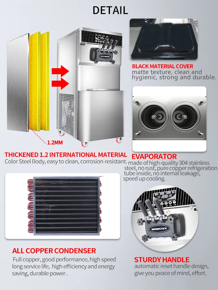 Layar Sentuh Kapasitas Besar Mesin Es Krim Lembut Stainless Steel BT-F648 3