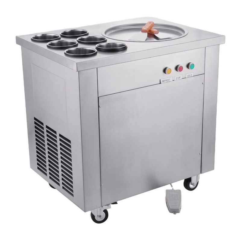 Mesin Penggorengan Es Krim Komersial Beku dengan 2 Panci Datar dan Kompresor Impor Es Krim Goreng Stainless Steel Roll